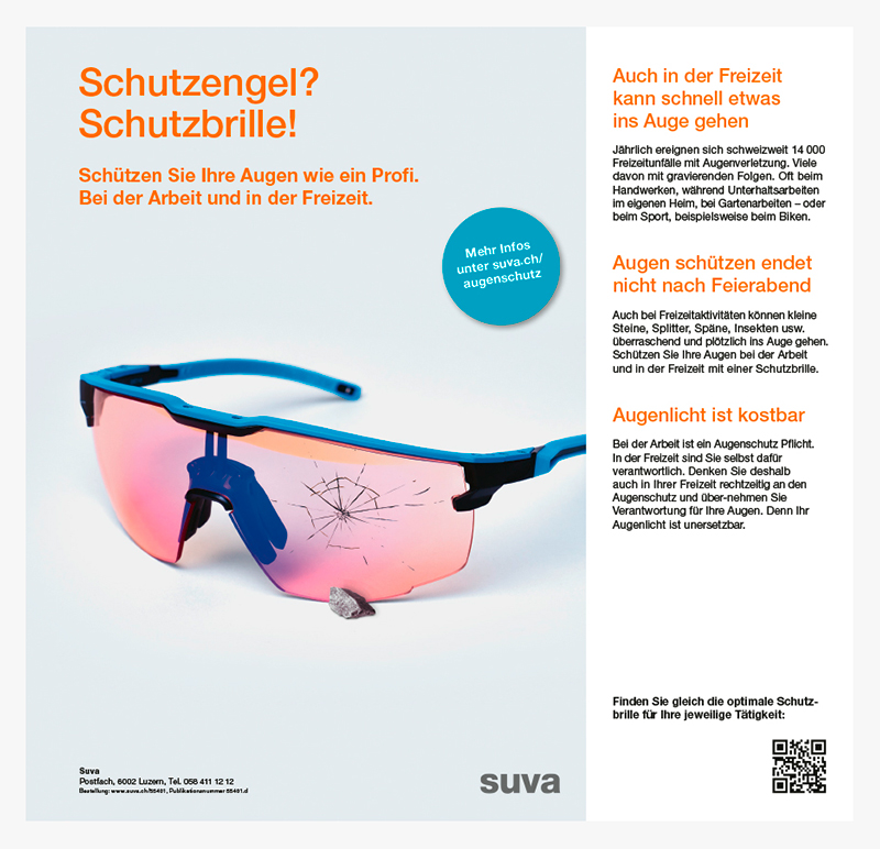 Kleinplakate für die Suva zum Thema «Augenschutz» – Streuplan Zürich