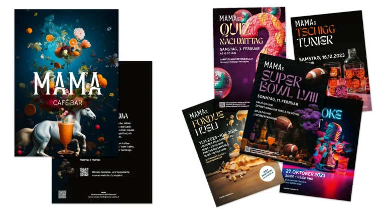 Flyer für die Events im MAMA Dübendorf